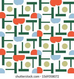 Abstract messy geometric seamless pattern with different shapes. Colorful background. Vector illustration.  