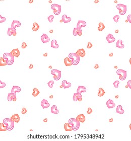 Abstract messy heart and dot seamless pattern. Chaotic romantic background. Vector illustration. 