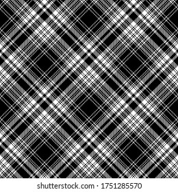 Abstract messy pattern for ombre textile design in black and white. Tartan check plaid seamless texture for scarf, flannel shirt, skirt, dress, bag, or other autumn winter fabric prints.