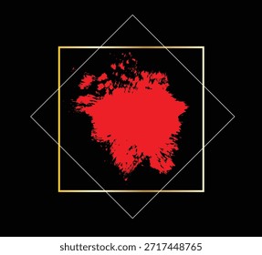 Traçado do pincel vermelho bagunçado abstrato com moldura dourada. Elementos de design gráfico e arte vetorial de recursos
