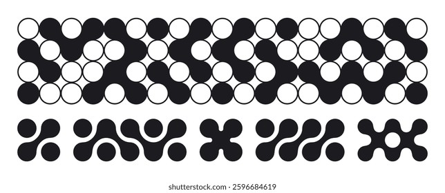 Abstract metaball figures. Metaball connected dots, round blobs shapes flat vector illustration set. Liquid metaball shapes on white