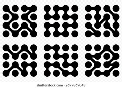 Abstrakte Symbole für Metaball-Formen. Organic Fluid Blob Forms für modernes Design. Metallelemente auf isoliertem Hintergrund. Verbinden Sie Kreis-Shapes mit geometrischen Punkten. Symbole für verbundene Punkte. 10 EPS