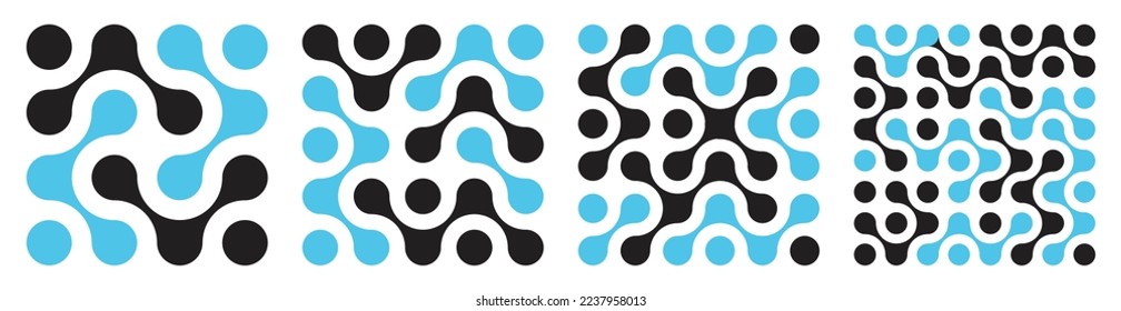 Abstract metaballs black blue pattern in various size and random connection on white background. Vector illustration.