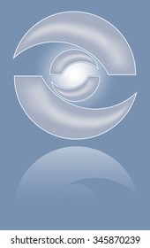 Abstract metal 3d circle shape with mirror reflection. Isolated design convex element vector eps10