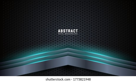 Abstract metal background with blue light. Dark blue abstract dimension on black. Technology, sport, solid background vector eps10.