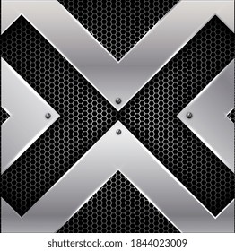 Abstract metal background with a brushed metal effect. 3D abstract shape design. Modern background on dark space. Overlap layers 3D effect with light decoration.