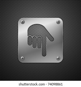 Abstract metal background. Download icon with hand.  Vector illustration.