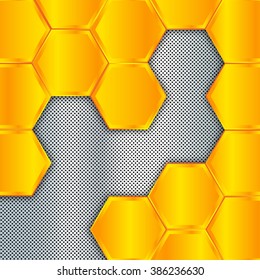 Abstract metal background. Geometric background with hexagons. Vector design template