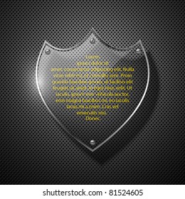 Abstract metal background with glass shield. Vector illustration.