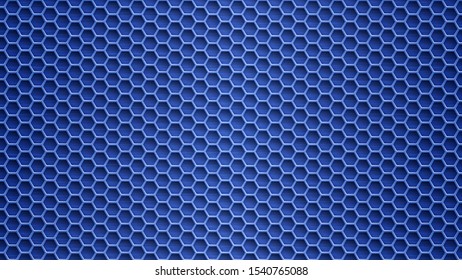 Abstract metal background with hexagonal holes in blue colors