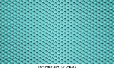 Abstract metal background with hexagonal holes in light blue colors