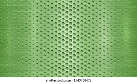 Abstract metal background with hexagonal holes in green colors