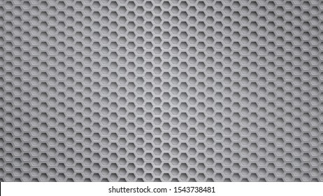 Abstract metal background with hexagonal holes in gray colors