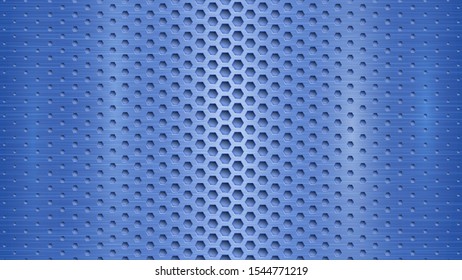 Abstract metal background with hexagonal holes in blue colors
