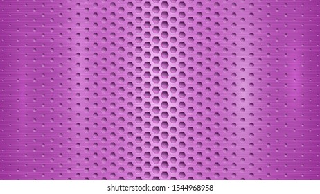 Abstract metal background with hexagonal holes in purple colors