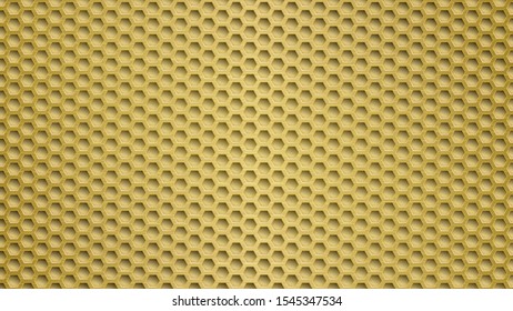 Abstract metal background with hexagonal holes in yellow colors