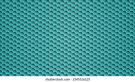 Abstract metal background with hexagonal holes in light blue colors
