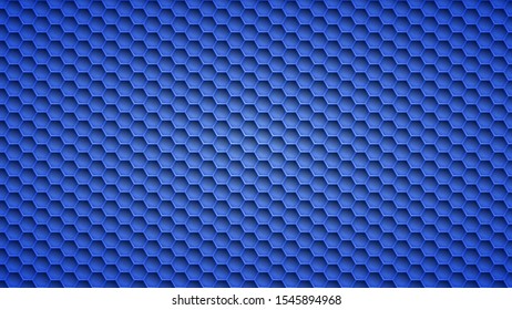 Abstract metal background with hexagonal holes in blue colors