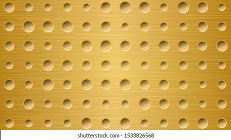 Abstract metal background with holes in bright golden colors