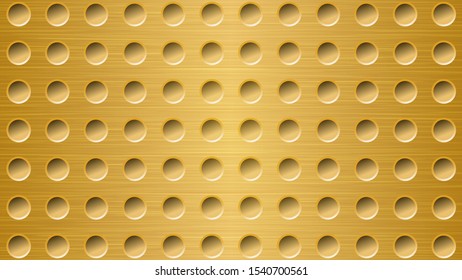 Abstract metal background with holes in bright golden colors