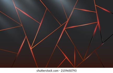 Abstract metal background with light effect, dark background of broken shapes with light from within, fragments of glass or metal, abstract background, space for text, shining light inside effect