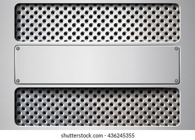 Abstract metal background with perforated section and space for text.