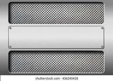 Abstract metal background with perforated section and space for text.