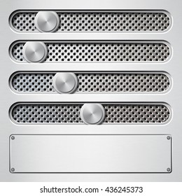 Abstract metal background with slider bars on the perforated section and space for text.