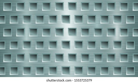 Abstract metal background with square holes in light blue colors