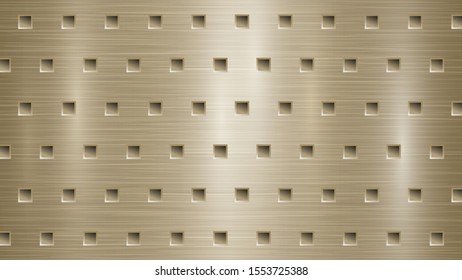Abstract metal background with square holes in light golden colors