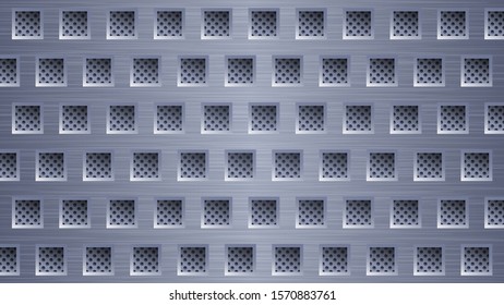 Abstract metal background with square holes in blue colors