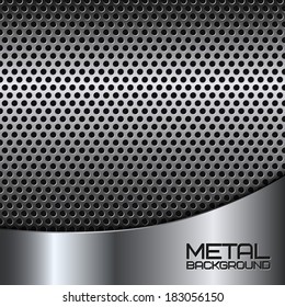 Abstract metal background with steel silver chrome surface and perforation vector illustration