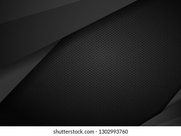 Abstract metal background. Tech dark design with perforated metal texture. Vector background.