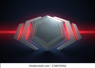 Abstract metal badge background with red and blue lights