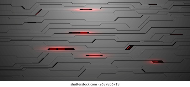 Abstract metal black line circuit red light power energy technology futuristic style geometric design modern background vector illustration.