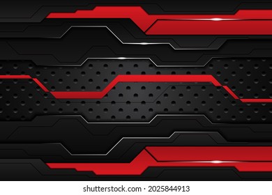 textura negra de metal abstracto y contraste de línea rojo sobre la plantilla metálica fondo de diseño de tecnología moderna. ilustración vectorial