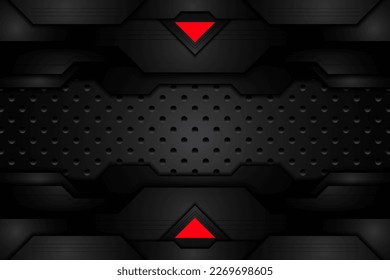 abstract metal black texture on metallic sheet hole and line contrast red. template modern technology design wallpaper background. vector illustration