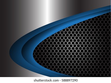 Abstract metal blue curve shape and circle mesh design modern luxury background vector illustration.