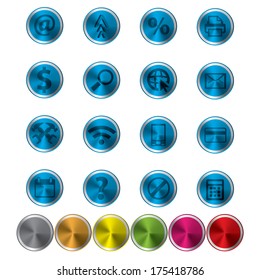Abstract metal blue web icon set with 6 more color samples