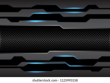 Abstract metal dark gray polygon and circle mesh with blue light design modern futuristic technology background vector illustration. 