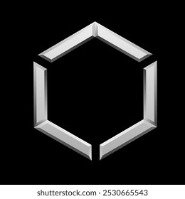 Abstract Metal hex symbol isolated on black background