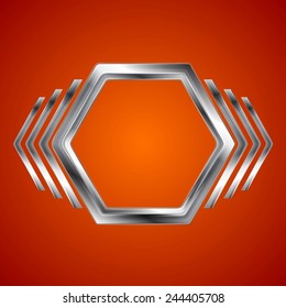 Abstract metal hexagon and arrows shape. Vector background