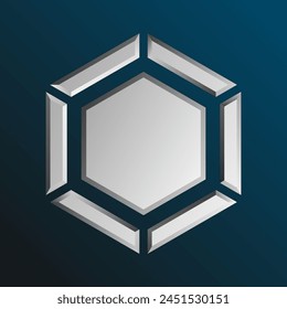 Abstract metal hexagonal figure isolated on blue background. Hex figure badge.