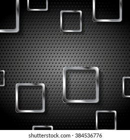 Abstract metal perforated background with silver squares. Vector graphic design template