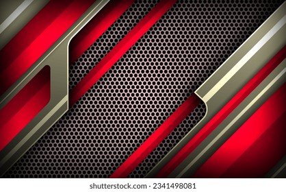 Abstract Metal and red Gaming Banner Backdrop with Hexagonal Mesh Panel, Futuristic Dark Background for Gamers and Streamers