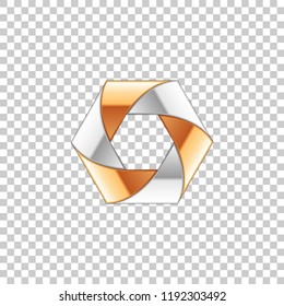 Abstract metal shape with silver and gold elements isolated object on transparent background. Vector Illustration
