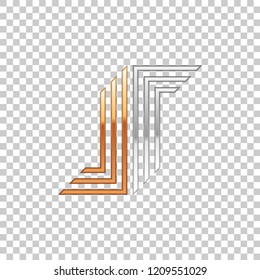Abstract metal shape with silver and gold elements isolated object on transparent background. Vector Illustration
