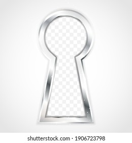 Abstract metal shiny transparent keyhole on gray background and place for your background photo etc. – vector illustration