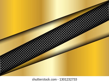Abstract metal square mesh slash in gold plate overlap design modern luxury futuristic background vector illustration.