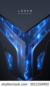 Abstract metal technology background with blue glow effect